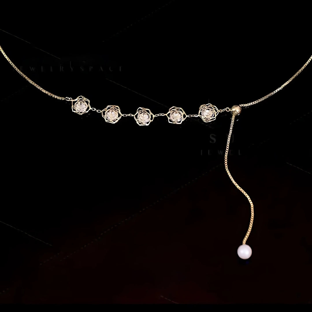 Dainty Pearl Flower Lariat Y Necklace