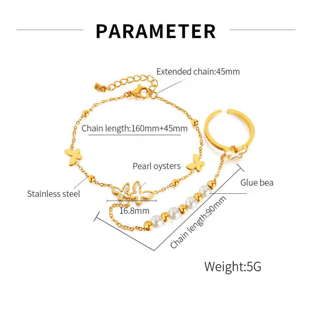 Butterfly Pearl Slave Ring Bracelet