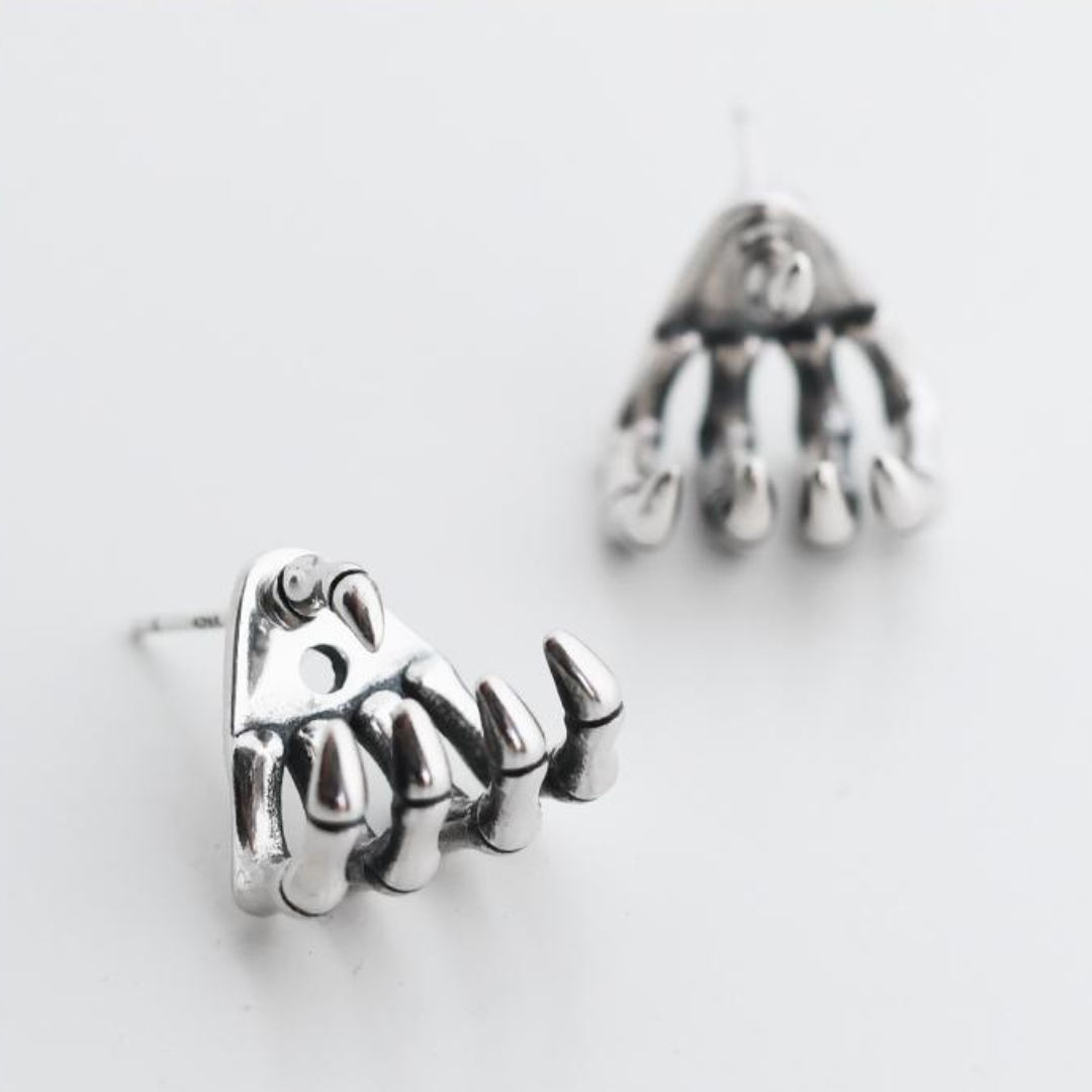 Grunge Punk Skeleton Claw Hand Stud Earrings