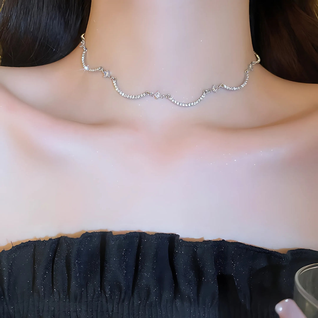 Sparkle Wavy Rhinestone Tennis Choker Necklace