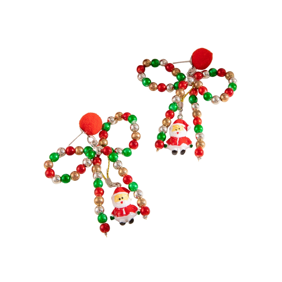 Christmas Huge Bow Knit Ball Santa Claus Drop Earring