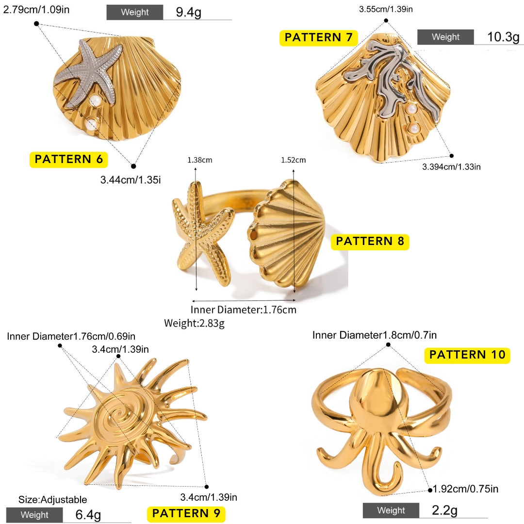 Summer Shell Starfish Thumb Ring