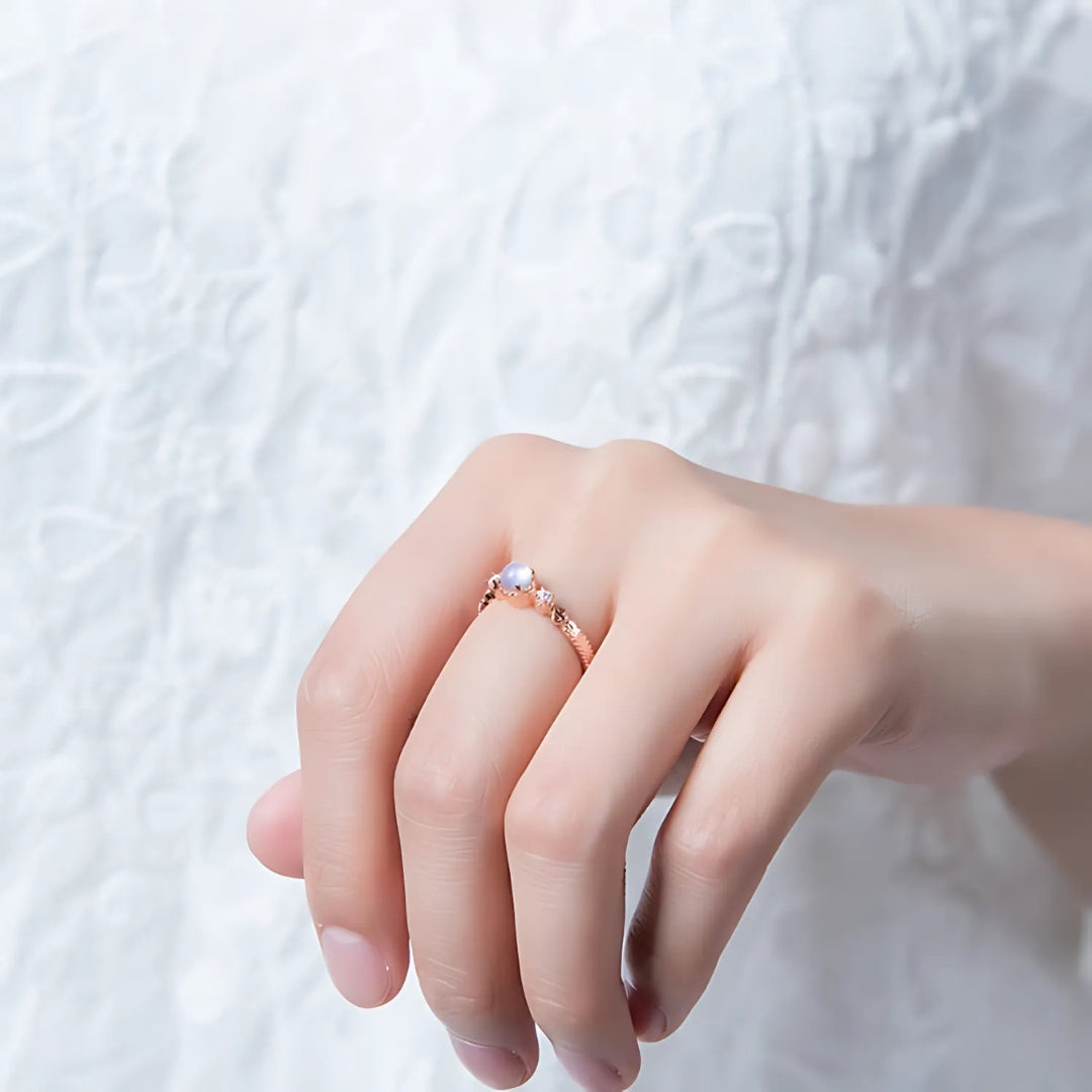 18K Gold Sterling Silver Moonstone Gemstone Ring