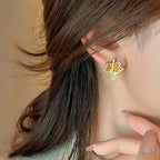 Gradient Maple Leaf Paved Crystal Earring Stud