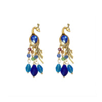 Vintage Blue Peacock Tassel Statement Earring