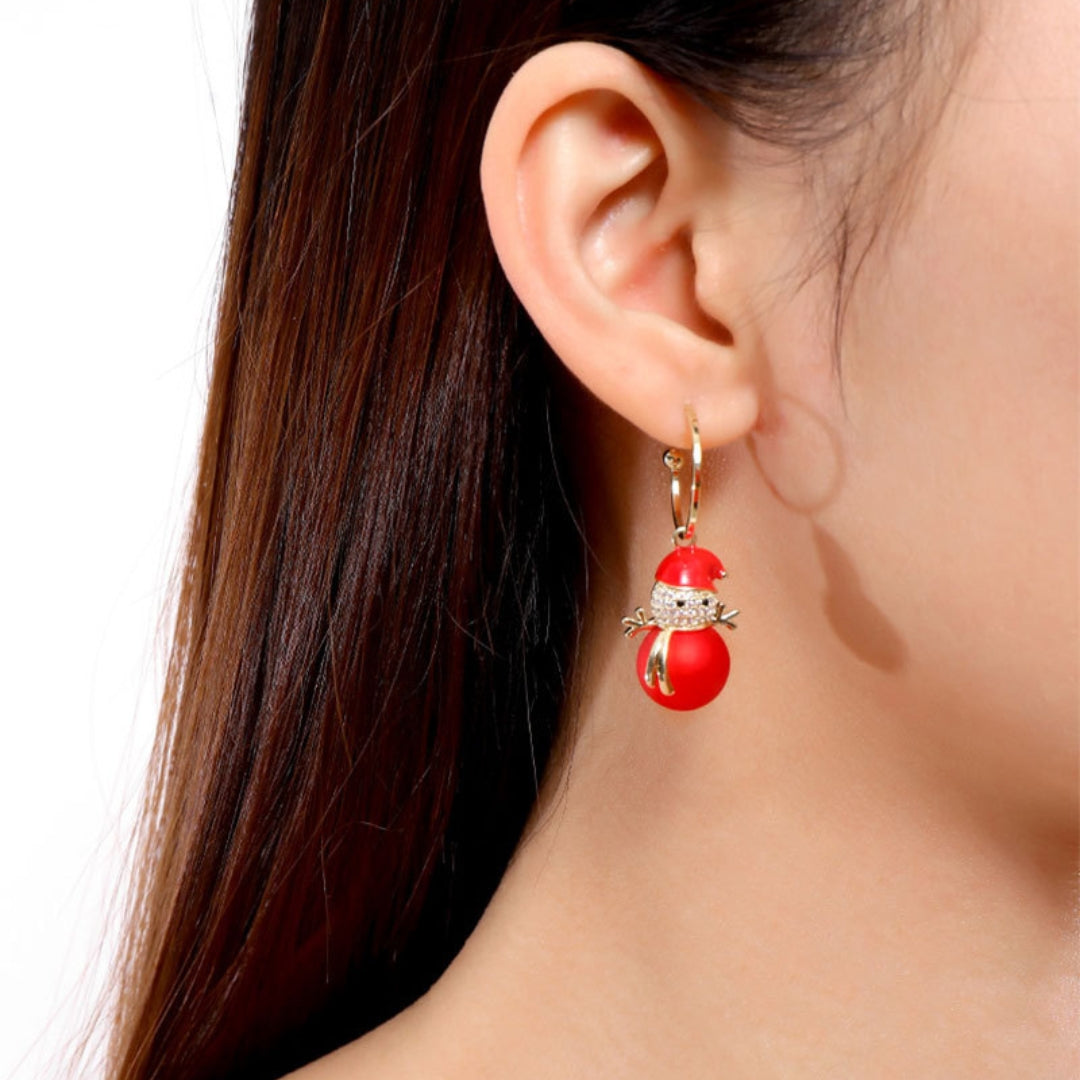 Cute Ivory Red Snowman Holiday Drop Earrings