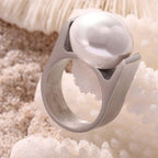 Exaggerate Pearl Silver Thumb Ring