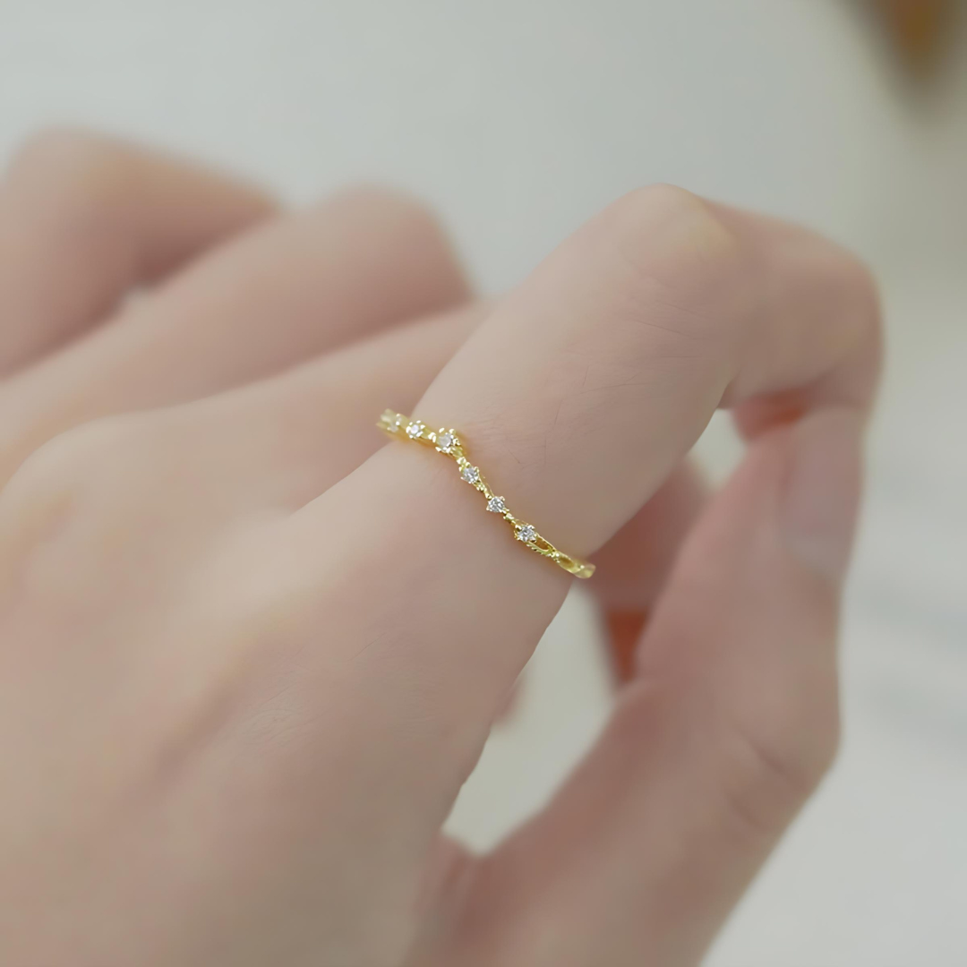 Gold Curved Eternity Stackable V Ring