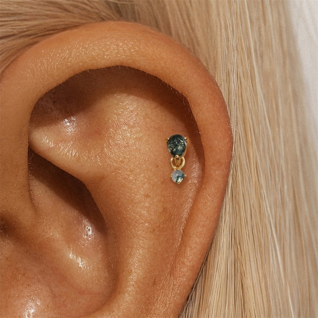 Moss Agate Flat  Back Studs