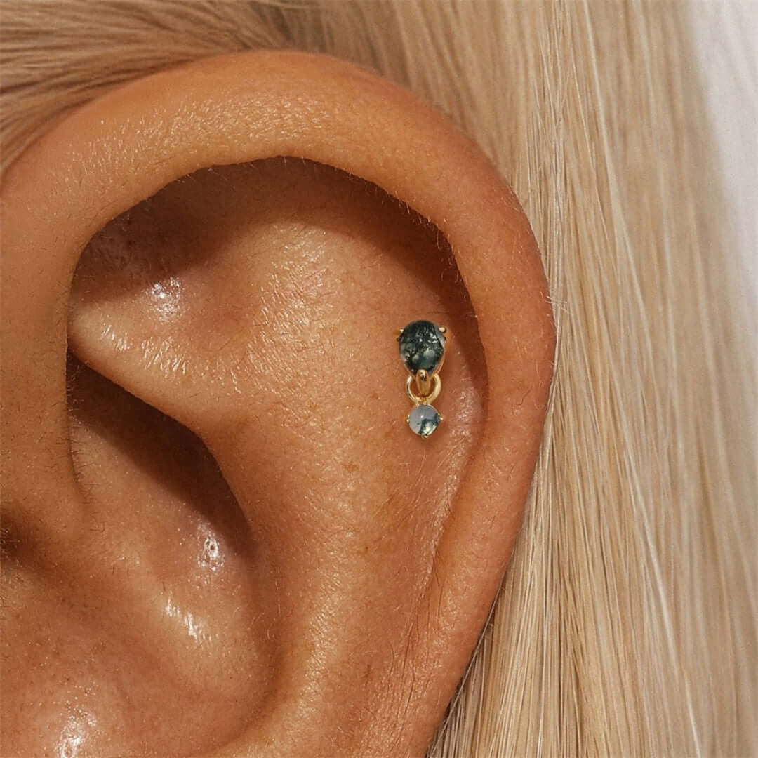 Moss Agate Flat  Back Studs