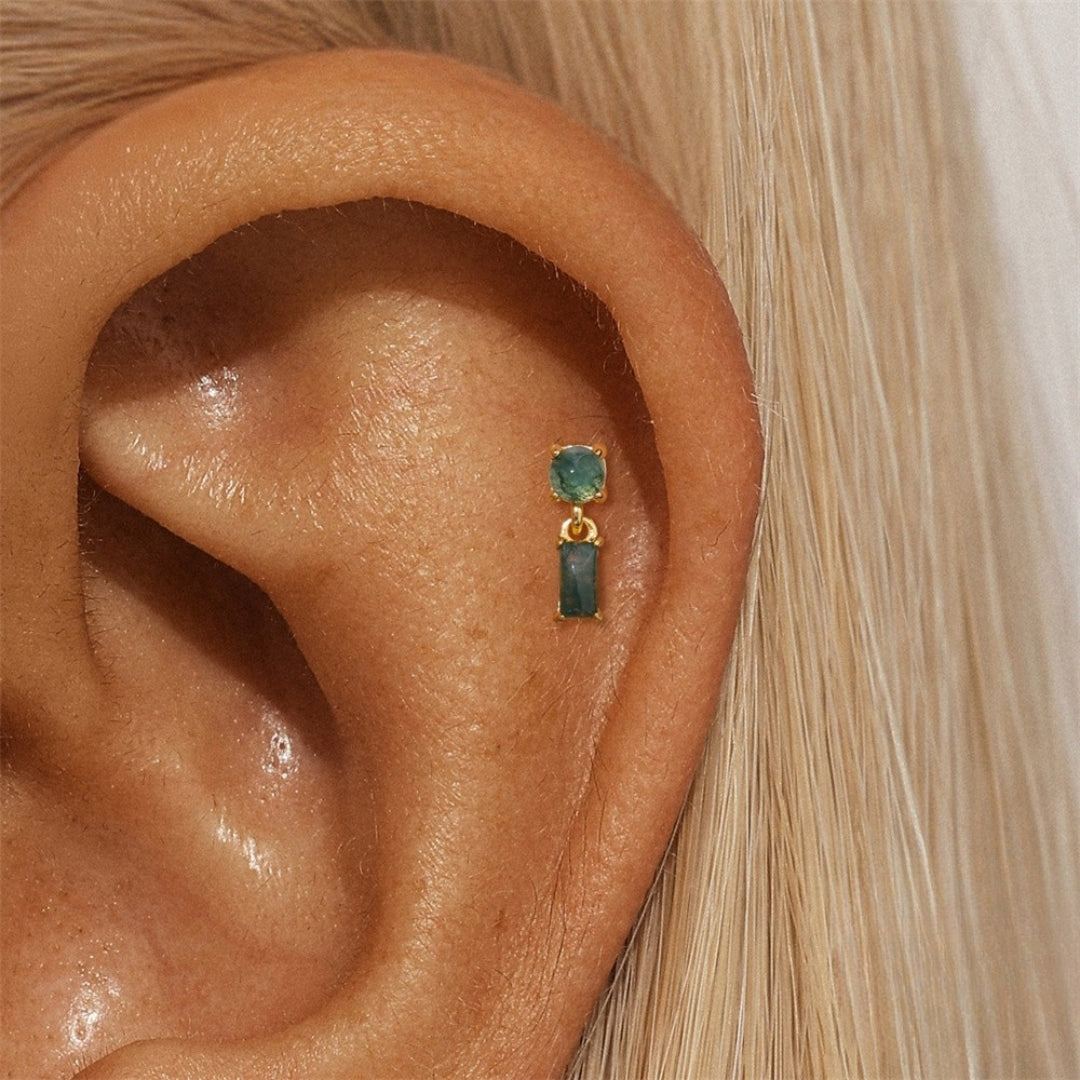  Moss Agate Push Pin Labret Back Studs