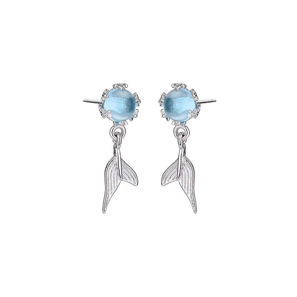 Whale Tail Blue Ocean Drop Earrings