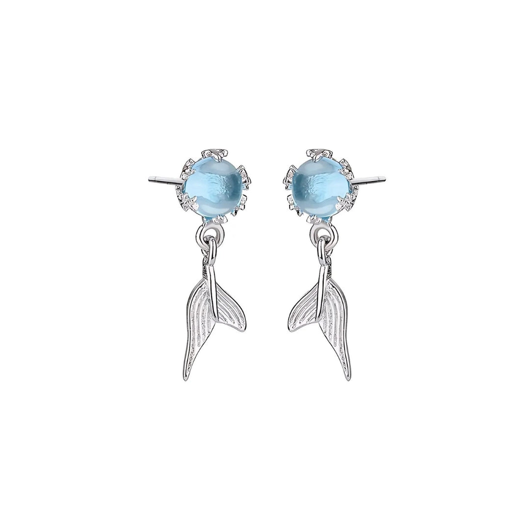 Whale Tail Blue Ocean Drop Earrings