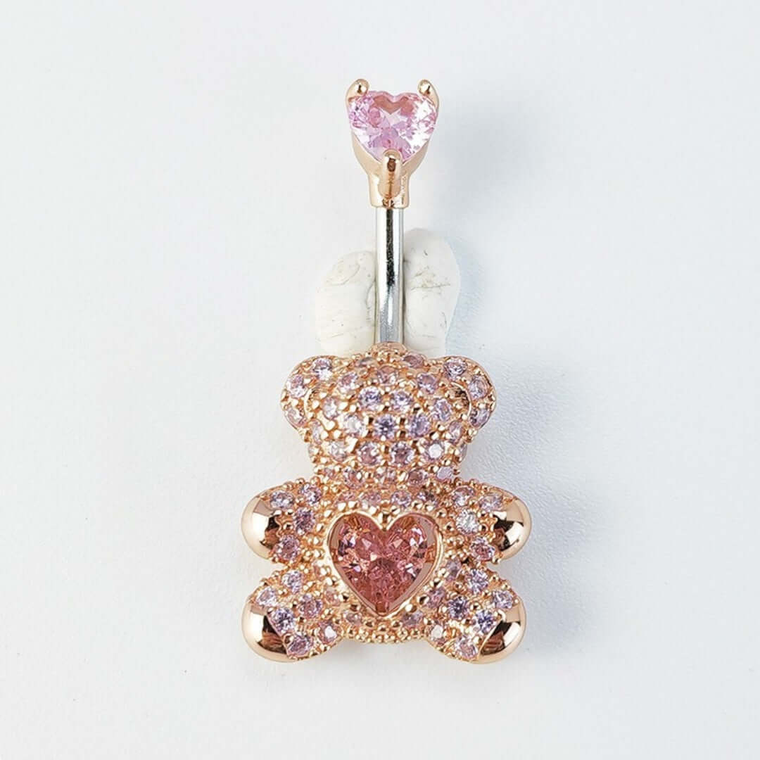 Sparkle Teddy Bear with Dangling Heart Belly Ring