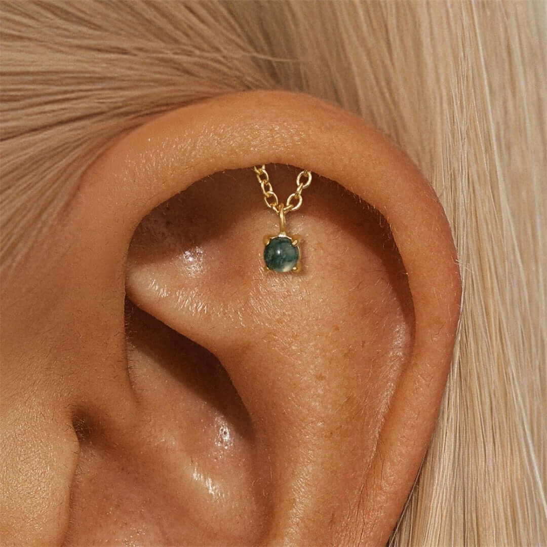 Moss Agate Tassel Push Pin Labret Back Studs