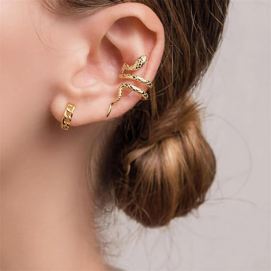 Rose Gold Snake Serpent Climber Earrings Non Piercing Cuff 