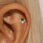 Sterling Silver Moss Agate Push Pin Labret Back Studs