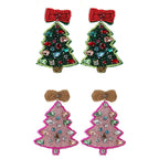 Handcraft Woven Glass Bead Xmas Tree Earrings