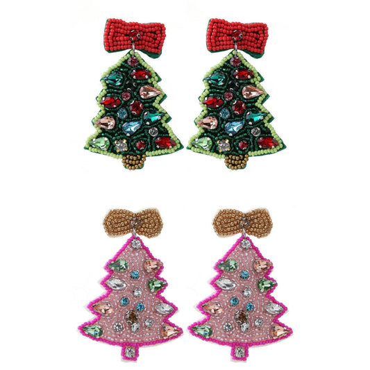 Handcraft Woven Glass Bead Xmas Tree Earrings