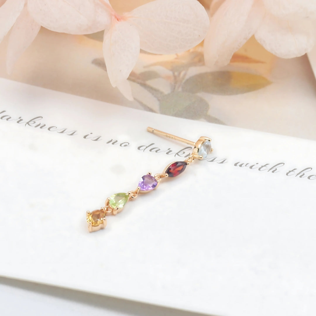 Simple Citrine Amethyst Multi Birthstone Drop Earrings