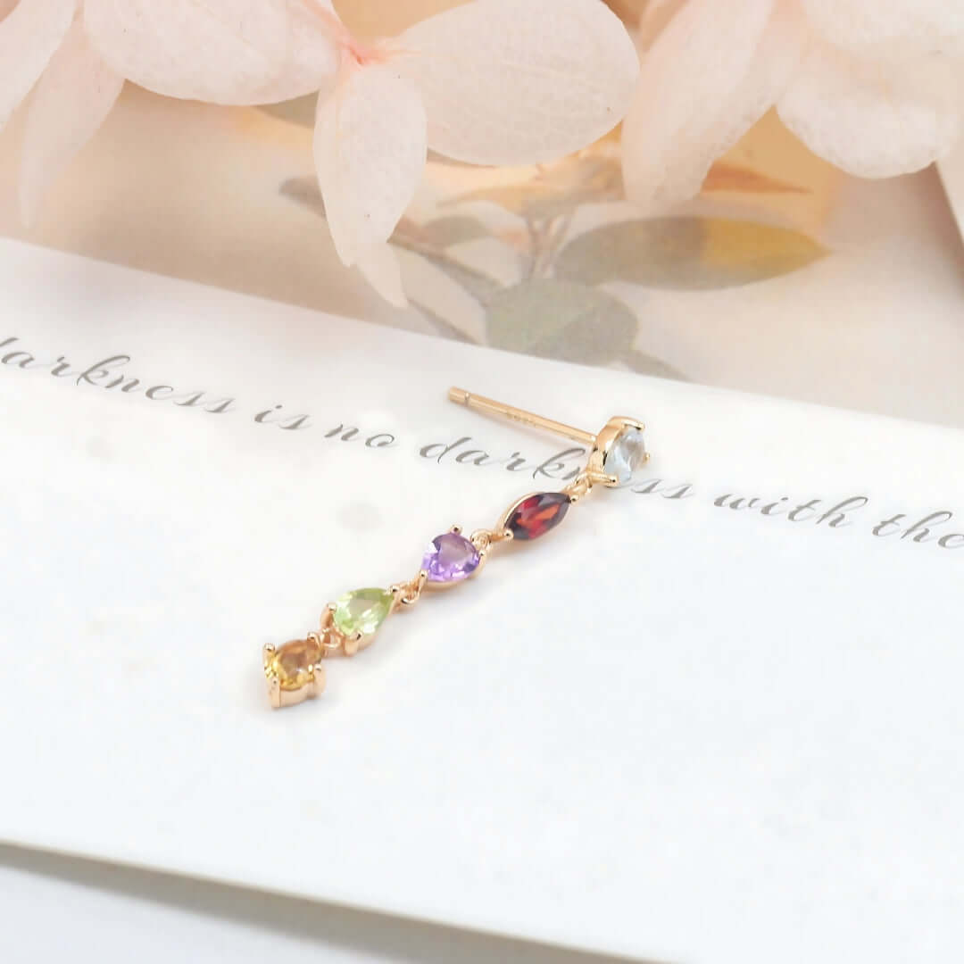 Simple Citrine Amethyst Multi Birthstone Drop Earrings