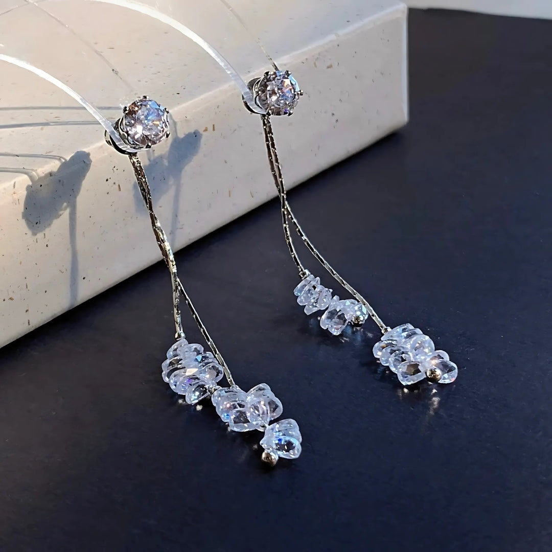 Feminine Clear Quartz Dangle Chandelier Earrings