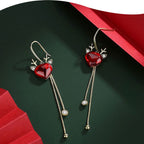 Ruby Corundum Reindeer Dangle Drop Tassel Fringe Xmas Earrings