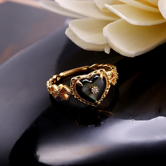 14K Gold Plated Vintage Heart Paua Shell Ring