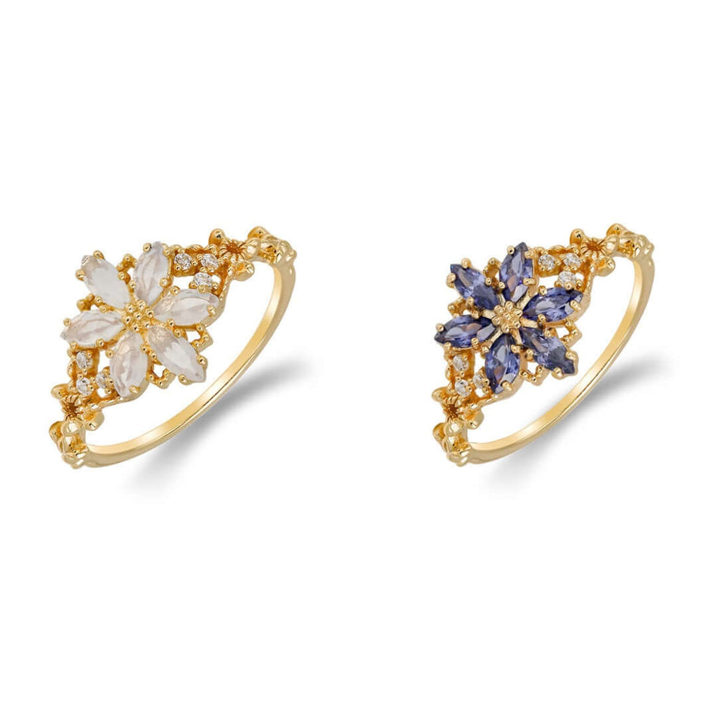 Romantic Flower Moonstone Ring Gold