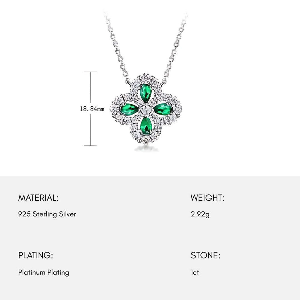 Retro Lab Crafted Emerald Ruby Clover Necklace