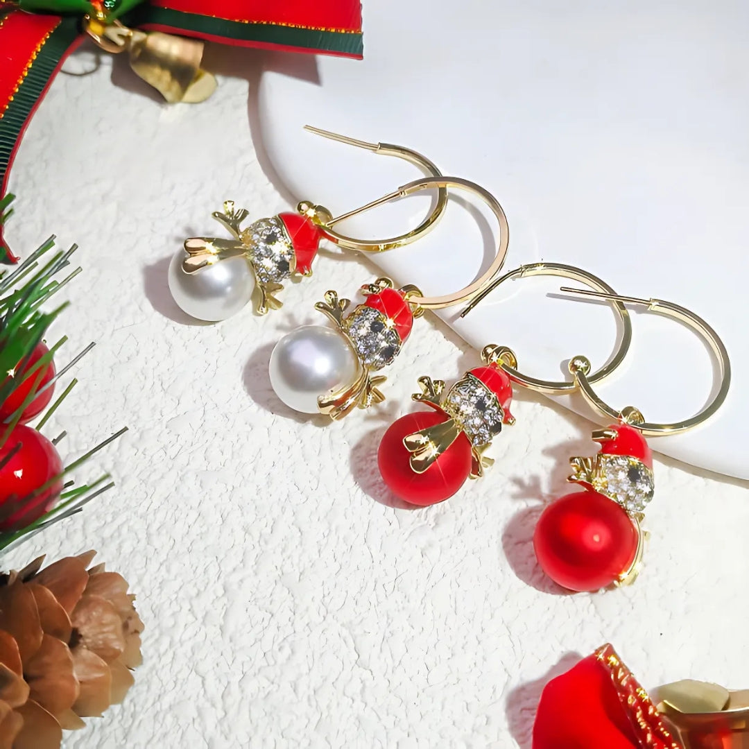 Cute Ivory Red Snowman Holiday Drop Earrings