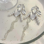 Ivory Pearl Leaf Link Chain Drop Earring