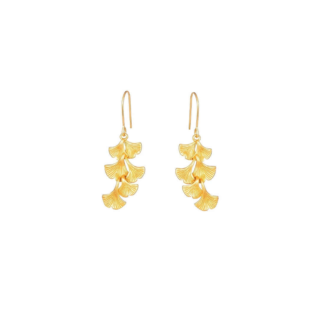 Golden Ginkgo Leaf Dangle Earrings