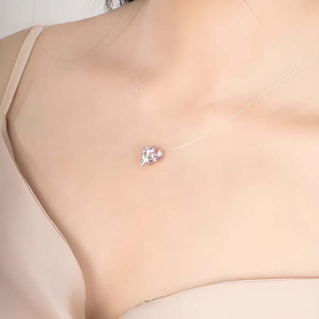 Gradient Heart Invisible Necklace and Earrings