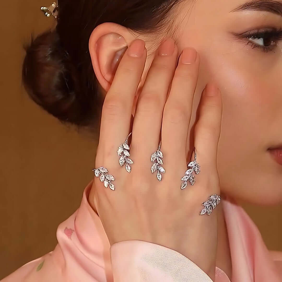 Dainty Silver Leaf Hand Cuff Ring