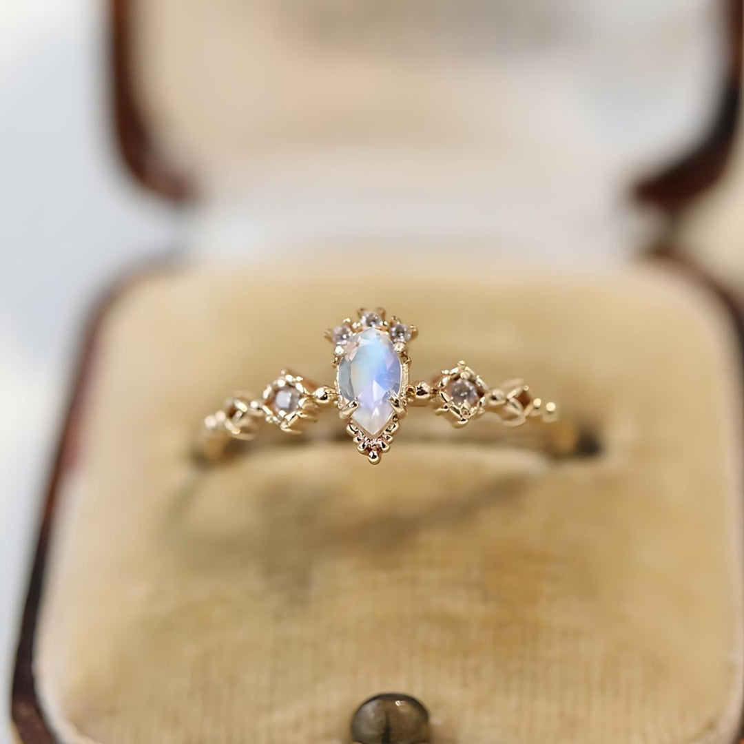 Dainty Pear Shape Moonstone Promise Rings