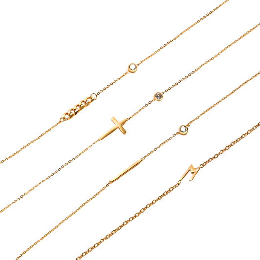 Simple Cross & Bar Pendant Chain Necklace | NC782