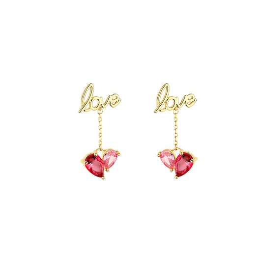 Letter Pink Heart Drop Dangle Earrings