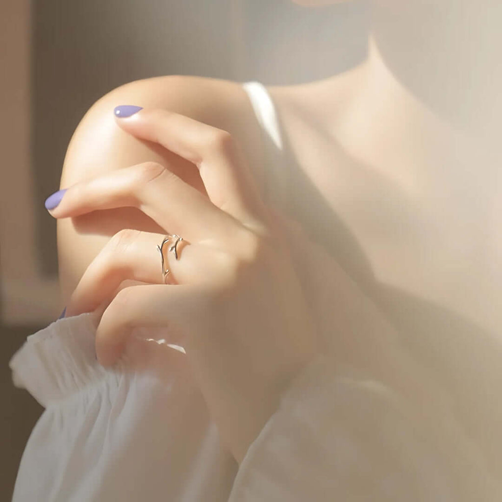 Sterling Silver Antler Deer Adjustable Ring