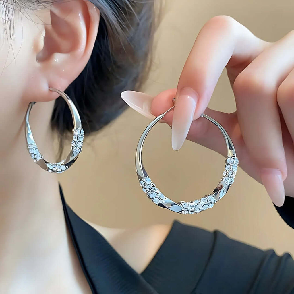 Sparkle Diamond Large Hoop Earrings