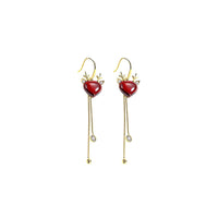 Ruby Corundum Reindeer Dangle Drop Tassel Fringe Xmas Earrings
