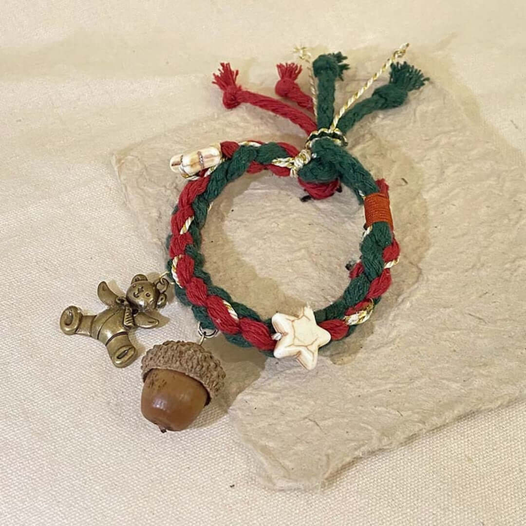Gingerbread Snowman Charm Cute Woven Braided Xmas Bracelet