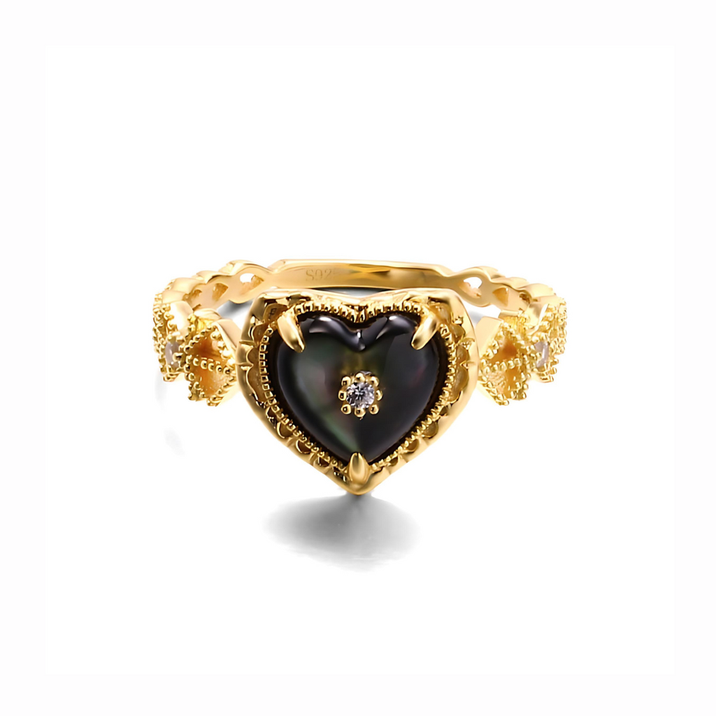 14K Gold Plated Vintage Heart Paua Shell Ring