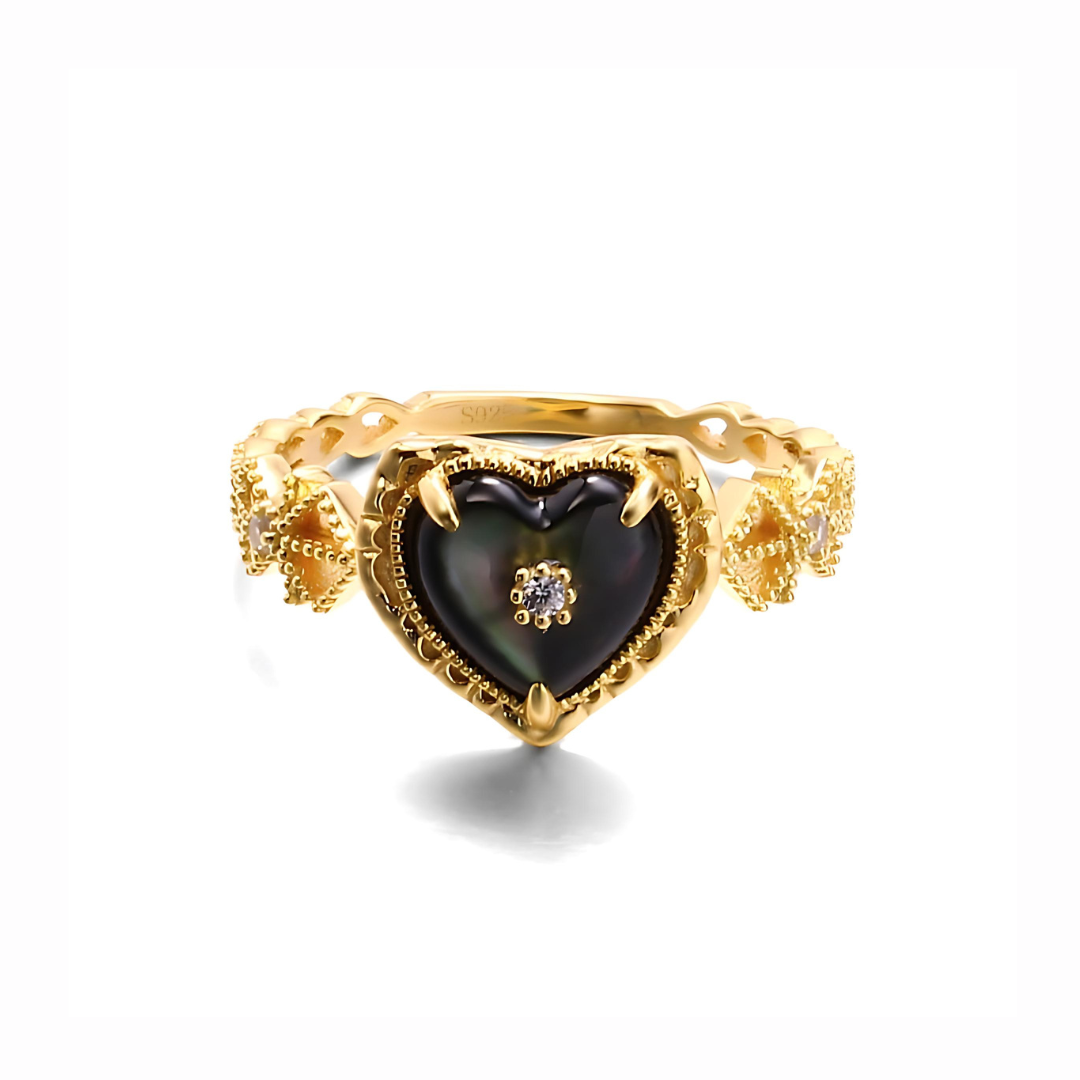 14K Gold Plated Vintage Heart Paua Shell Ring