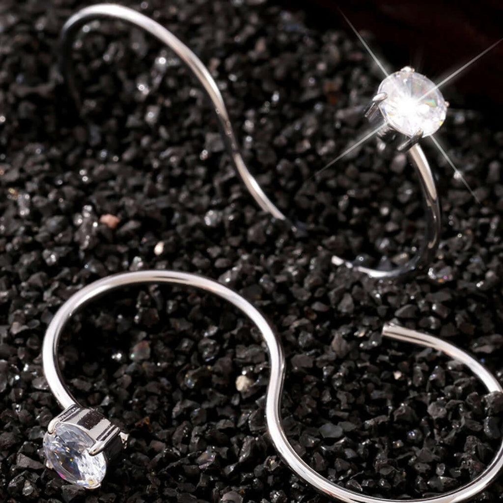 Solitaire Two Fingers Spiral Ring Silver