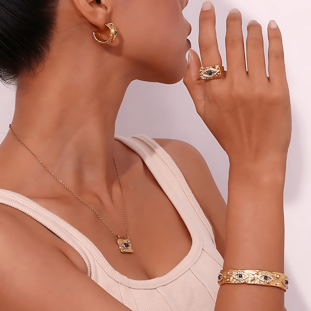 18K Gold Evil Turkish Eye Jewelry Set
