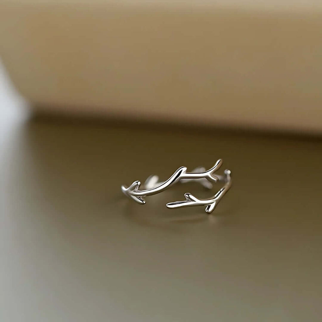 Sterling Silver Antler Deer Adjustable Ring