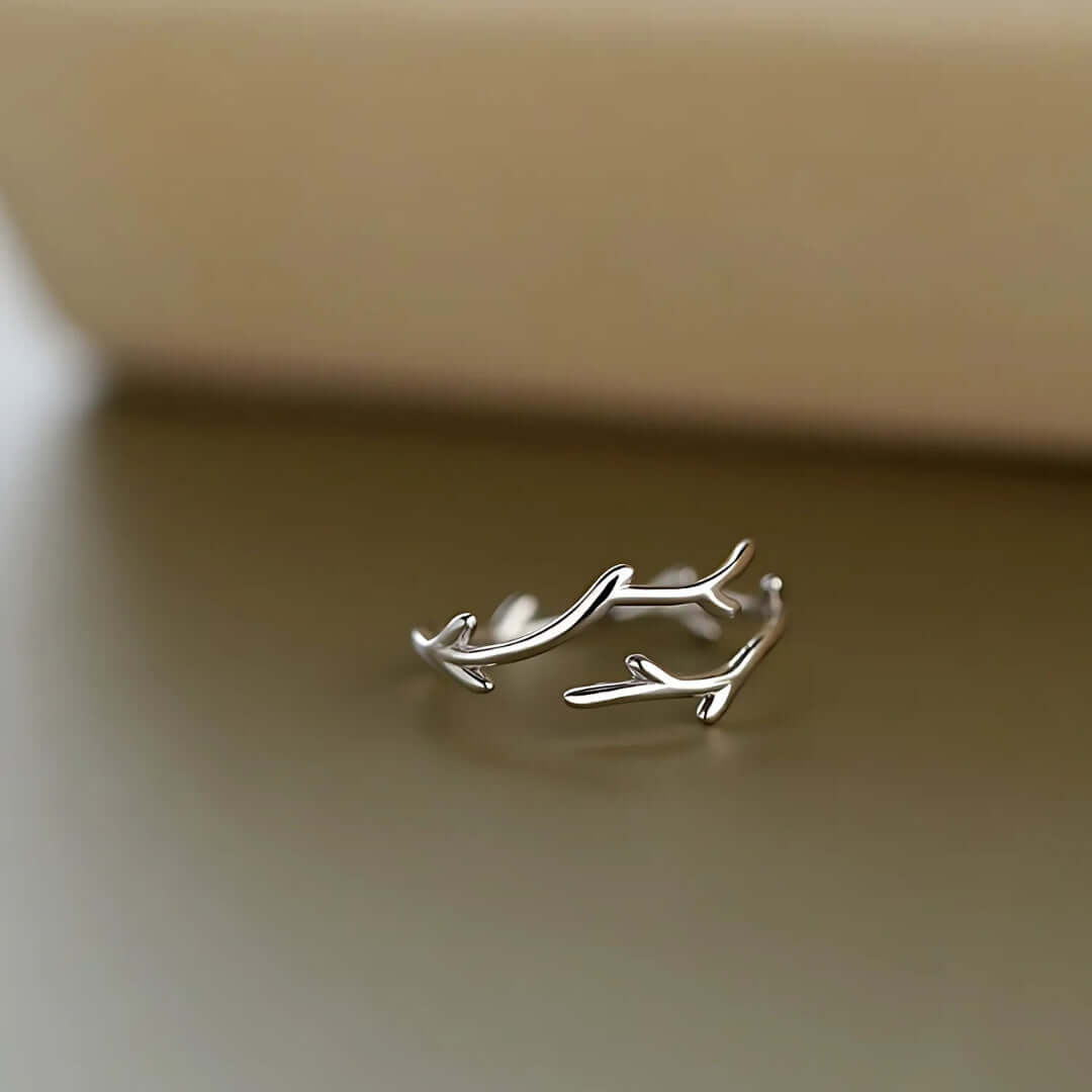 Sterling Silver Antler Deer Adjustable Ring