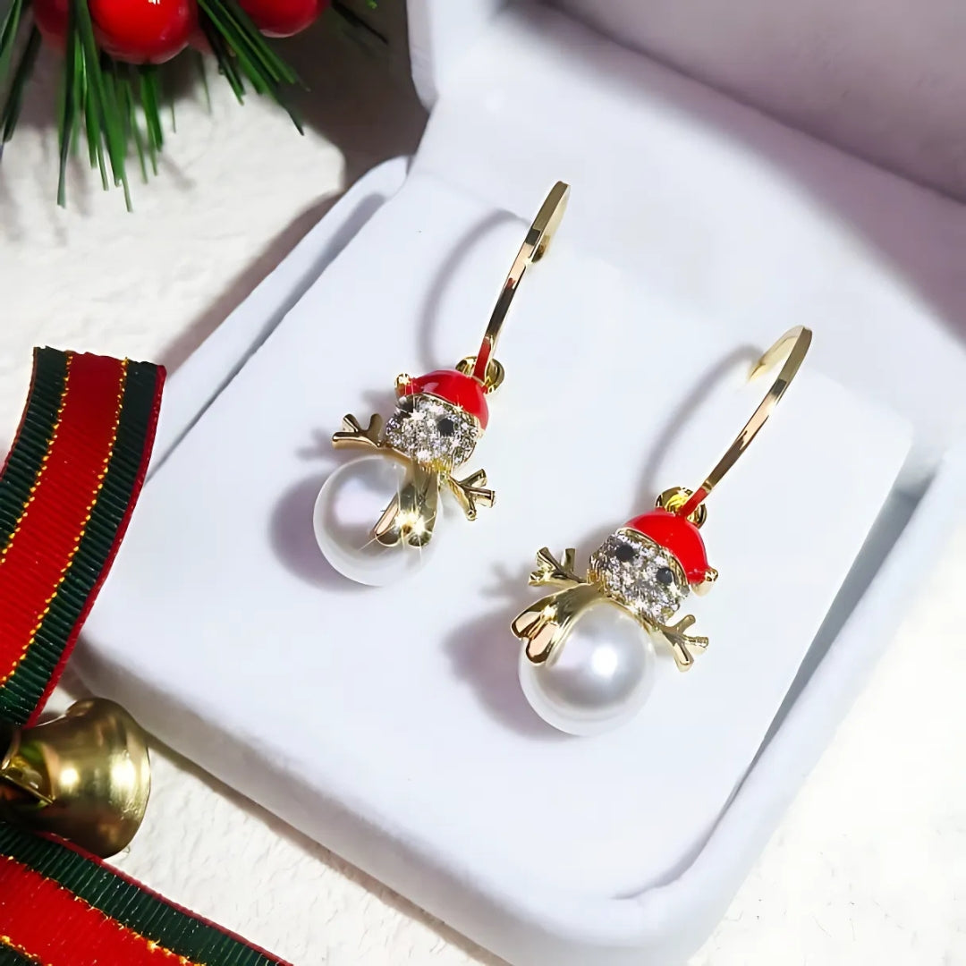 Cute Ivory Red Snowman Holiday Drop Earrings