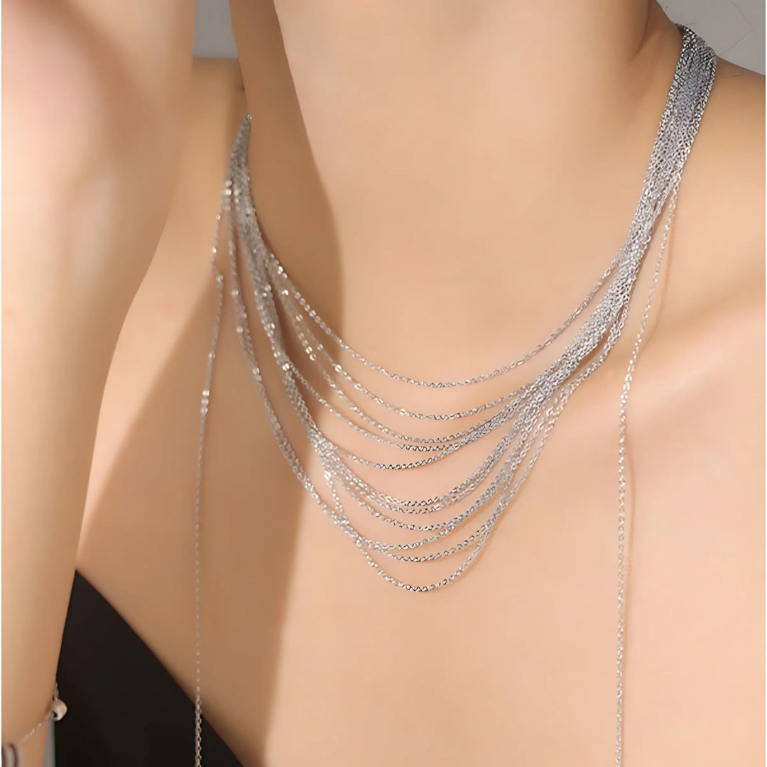 Multistrand Silver Tassel Chain Necklace